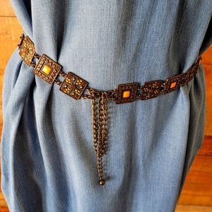 Vintage Dark Metal Chain adjustable retro square flower design belt...size L